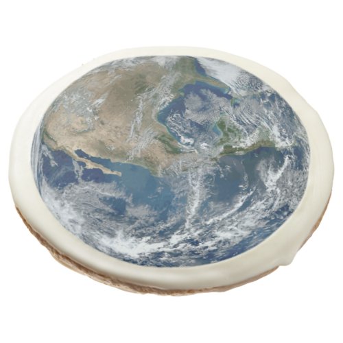 Planet Earth from Outer Space with Clouds Sugar Cookie