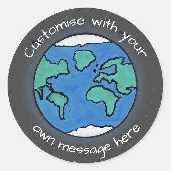 Planet Earth Globe Custom Classic Round Sticker by DippyDoodle at Zazzle