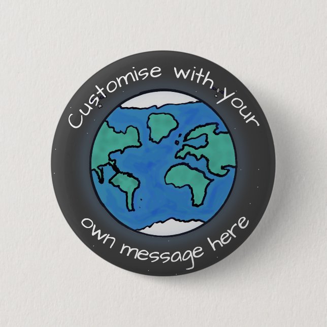 Planet Earth Globe Custom Text Button (Front)