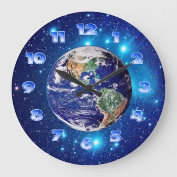 Planet Earth Large Clock by interstellaryeller at Zazzle