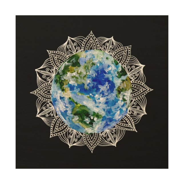 Planet Earth Mandala Wood Wall Art (Front)
