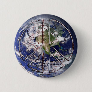 Planet Earth Peace Sign Pinback Button