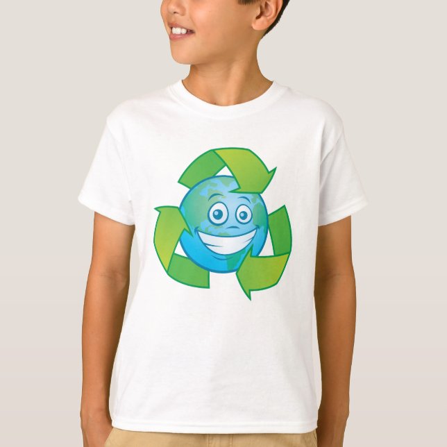 Planet Earth Recycle Cartoon Character T-Shirt (Front)