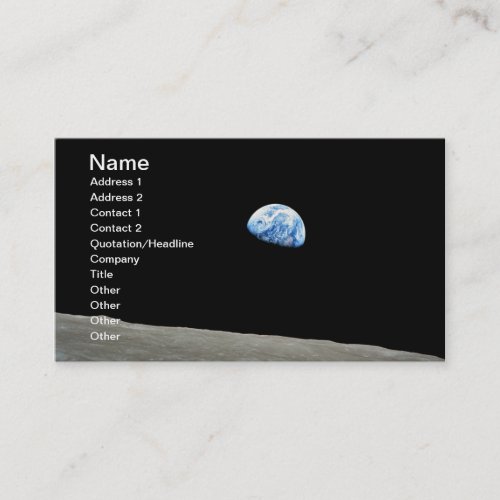Planet earth rising above the moon business card