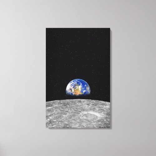 Planet earth rising over Moon Canvas Print
