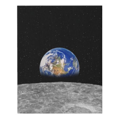 Planet earth rising over Moon Faux Canvas Print