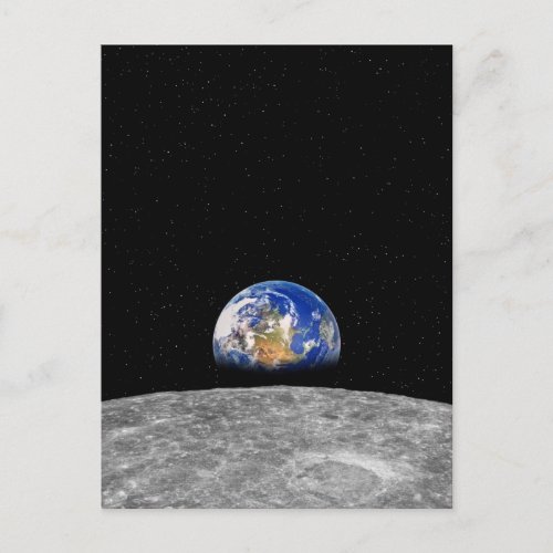 Planet Earth Rising Over Moon Postcard