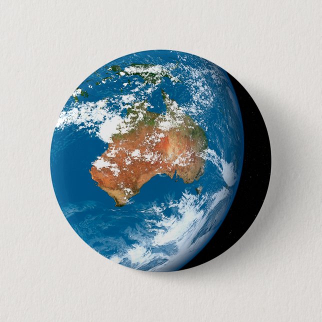 Planet Earth Showing Clouds Over Australia. Button (Front)