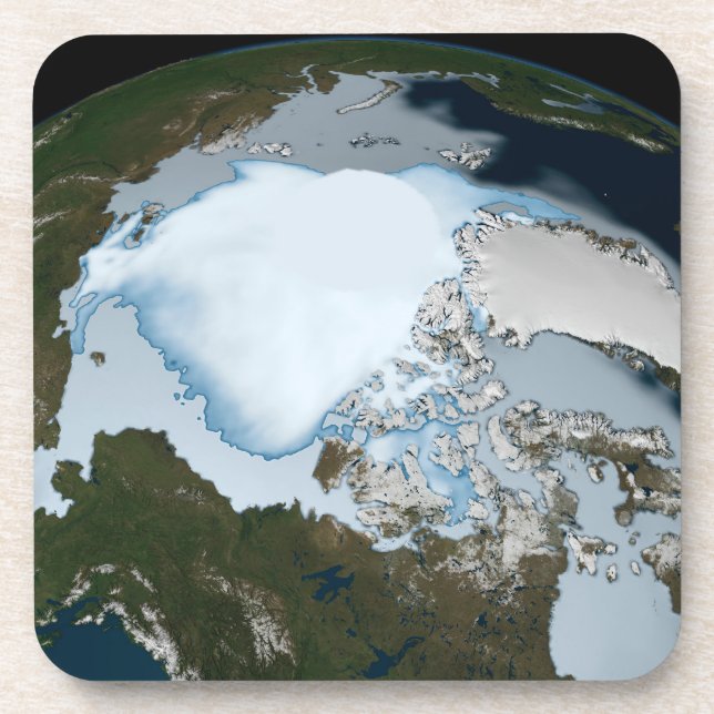 Planet Earth Showing Sea Ice Coverage In 1980. Beverage Coaster (Front)
