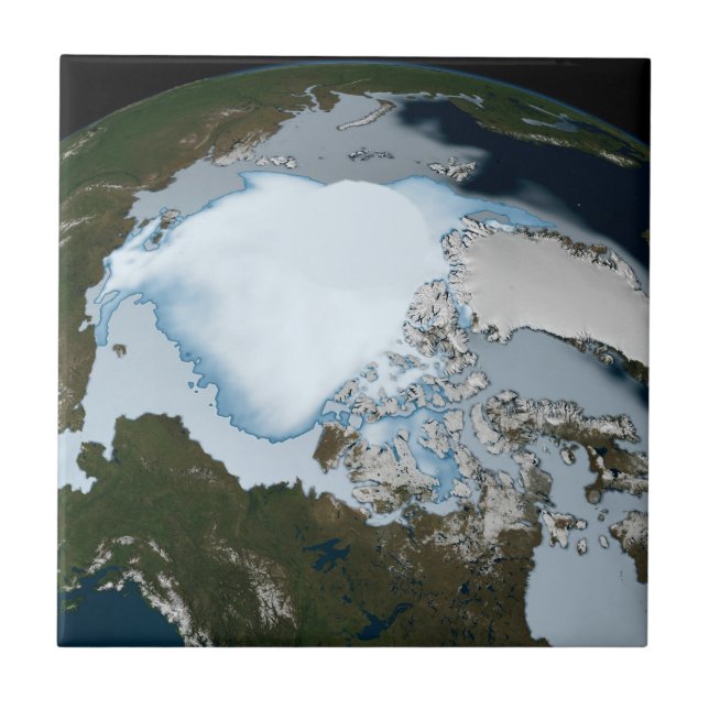 Planet Earth Showing Sea Ice Coverage In 1980. Ceramic Tile (Front)