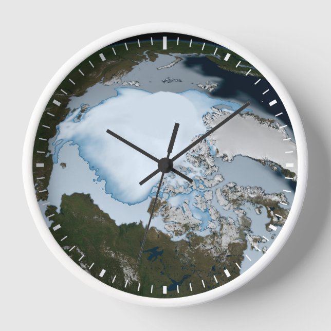 Planet Earth Showing Sea Ice Coverage In 1980. Clock (Front)