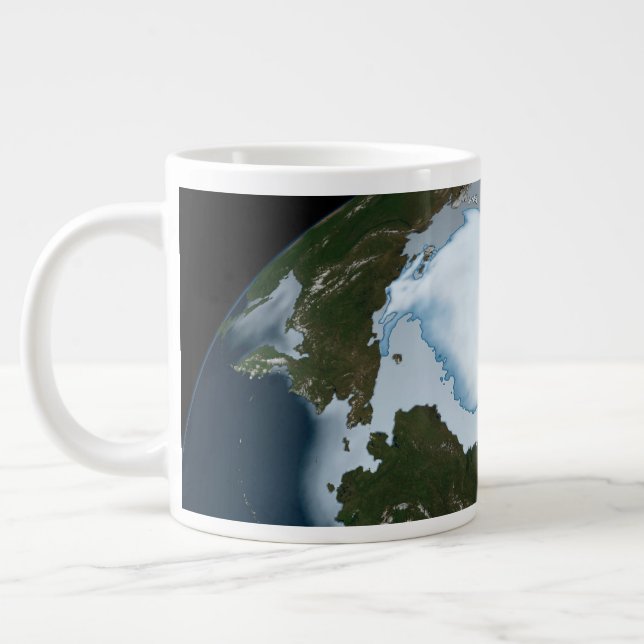 Planet Earth Showing Sea Ice Coverage In 1980. Giant Coffee Mug (Left)