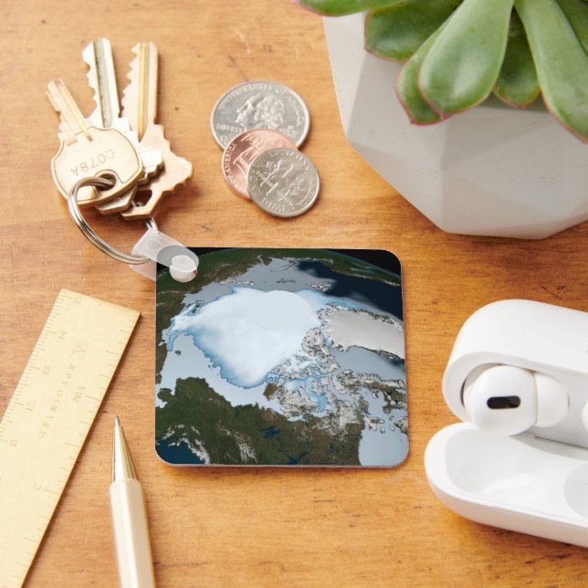 Planet Earth Showing Sea Ice Coverage In 1980. Keychain (Desk)