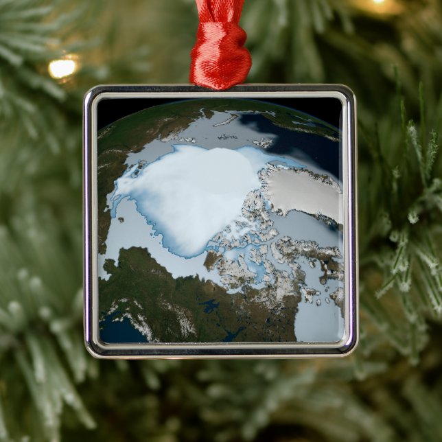 Planet Earth Showing Sea Ice Coverage In 1980. Metal Ornament (Tree)