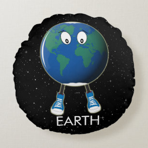 Planet Earth & Stars Round Pillow