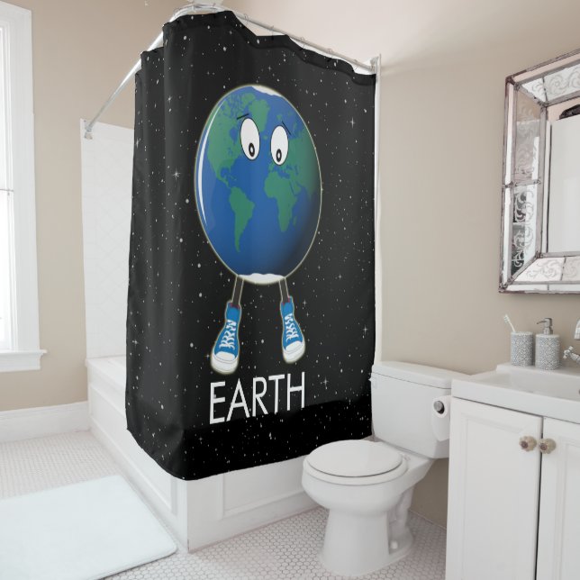 Planet Earth & Stars Shower Curtain (In Situ)