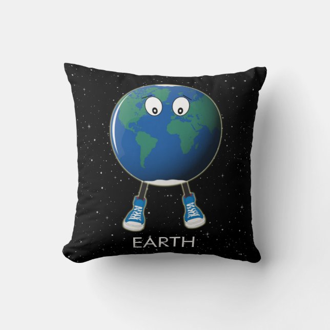 Planet Earth & Stars Throw Pillow (Front)