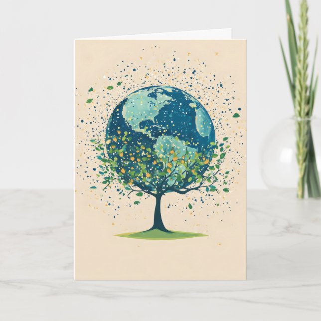 Planet Earth Tree Unusual Holiday Card (Front)