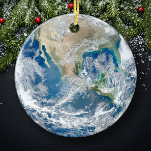 Planet Earth, USA and Mexico, Christmas Tree Ceramic Ornament