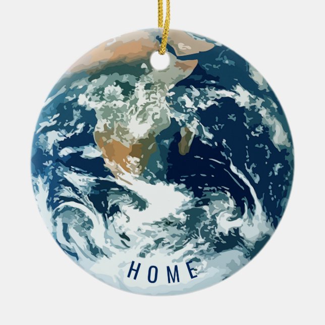 Planet Earth with Text (customizable) Ceramic Ornament (Front)