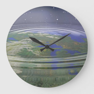 Planet Earth with water ripples Large Clock