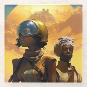 Planet Explorers Afrofuturistic Science Fiction Glass Coaster