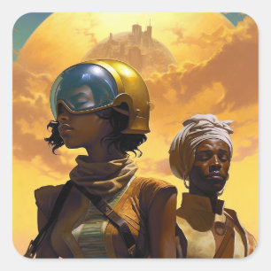 Planet Explorers Afrofuturistic Science Fiction Square Sticker