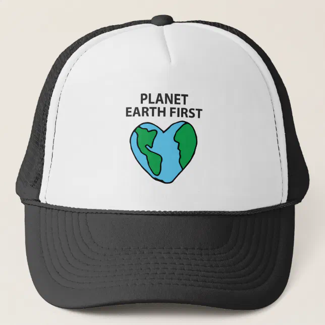 Planet First Ecofriendly Icon Happy Earth Clipart Trucker Hat | Zazzle