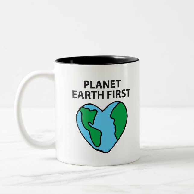Planet First Ecofriendly Icon Happy Earth Clipart Two-Tone Coffee Mug (Left)