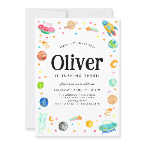Planet Galaxy Spaceship Alien Outer Space Birthday Invitation