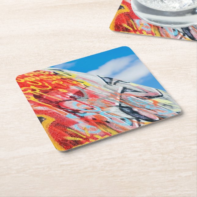 planet graffiti square paper coaster (Angled)