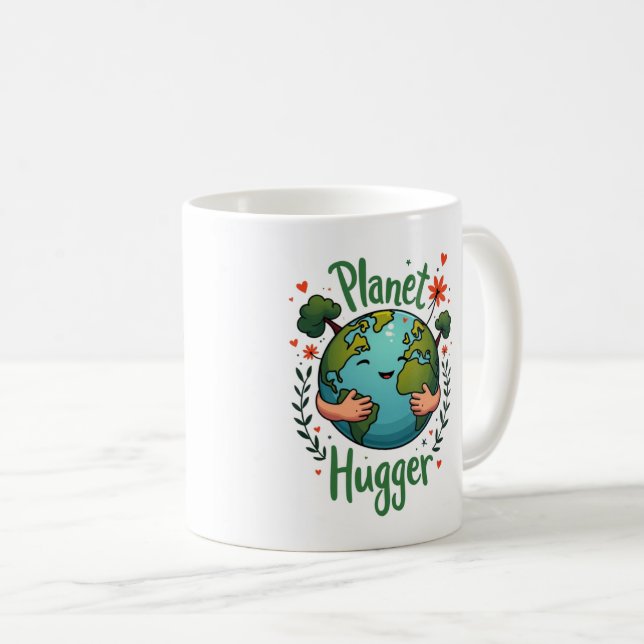 Planet Hugger - Earth Day Eco-Friendly Coffee Mug (Front Right)