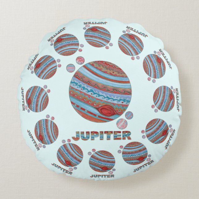 Planet Jupiter And Moons Colorful Space Geek Round Pillow (Front)