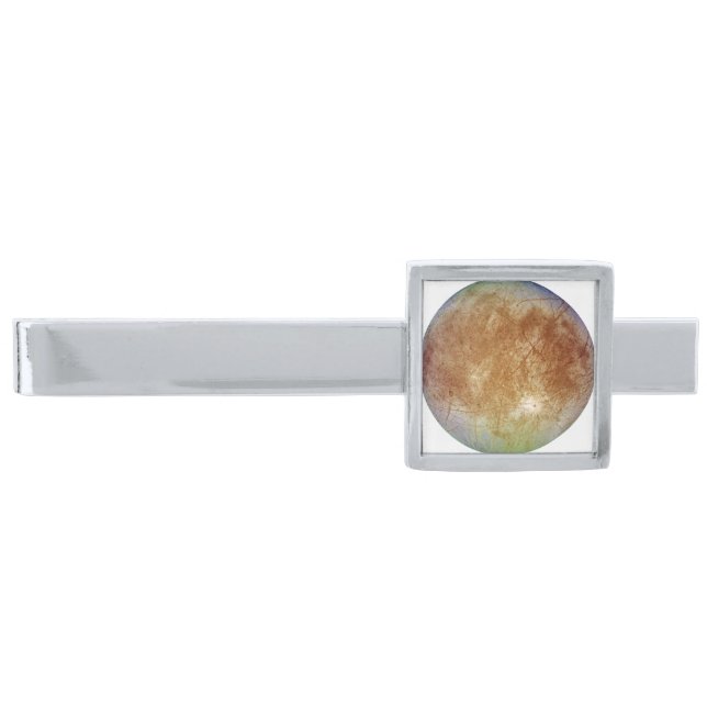 PLANET JUPITER'S MOON EUROPA (solar system) ~ Silver Finish Tie Bar (Front)