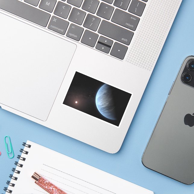 Planet K2-18b, Host Star And Accompanying Planet. Sticker (Laptop w/ iPhone)