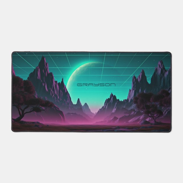 Planet Landscape Moon Digital Personalized Name Desk Mat (Front)