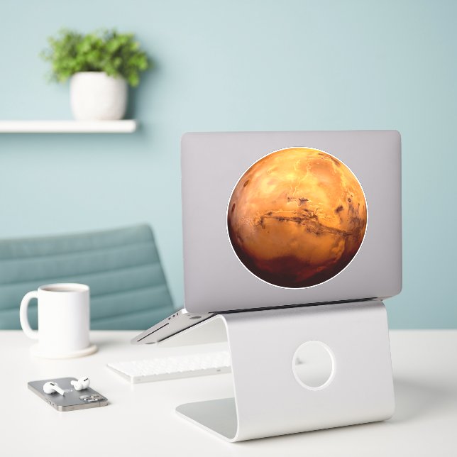 Planet Mars Science Art Round Sticker (Laptop On Desk)