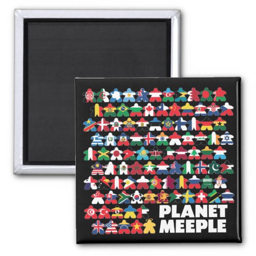 Planet Meeple White Text Square Magnet