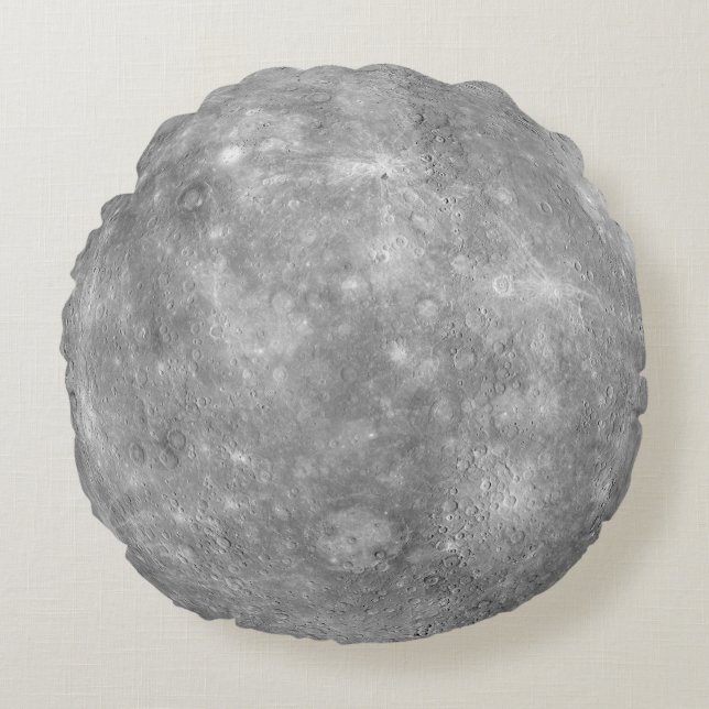 Planet Mercury Space Solar System Grey Moon Crater Round Pillow (Front)