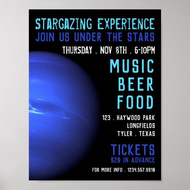 Planet Neptune, Planetarium Event Advertising Poster (Front)