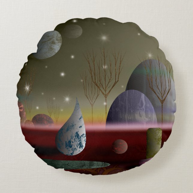 Planet Of The Shapes Round Throw Pillow (Front)