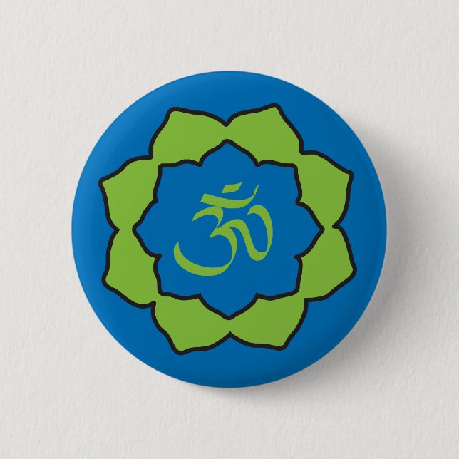 Planet Om blue/green Om Lotus Button (Front)