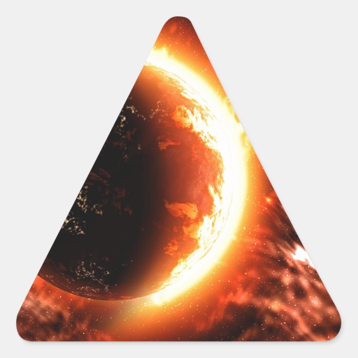 Planet on Fire   Hot Image Triangle Stickers