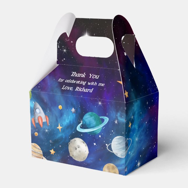 Planet Outer Space Astronaut Birthday Party Favor Boxes (Front Side)