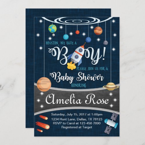 Planet Outer Space Baby Shower Invitation Boy