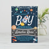 Planet Outer Space Baby Shower Invitation Boy (Standing Front)