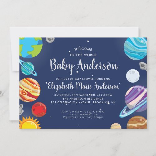 Planet Outer Space Galaxy Solar System Baby Shower Invitation
