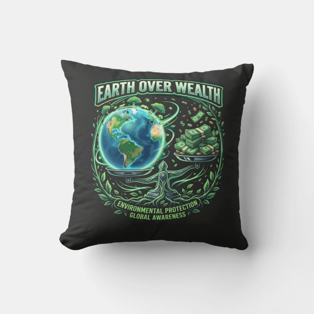 Planet Over Profit Throw Pillow (Front)