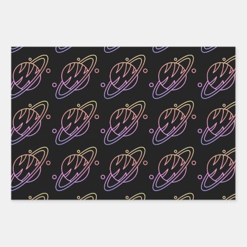 Planet Pattern Black  Wrapping Paper Sheets