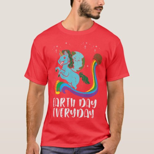 Planet Riding Unicorn Rainbow Earth Day Girls Kids T_Shirt